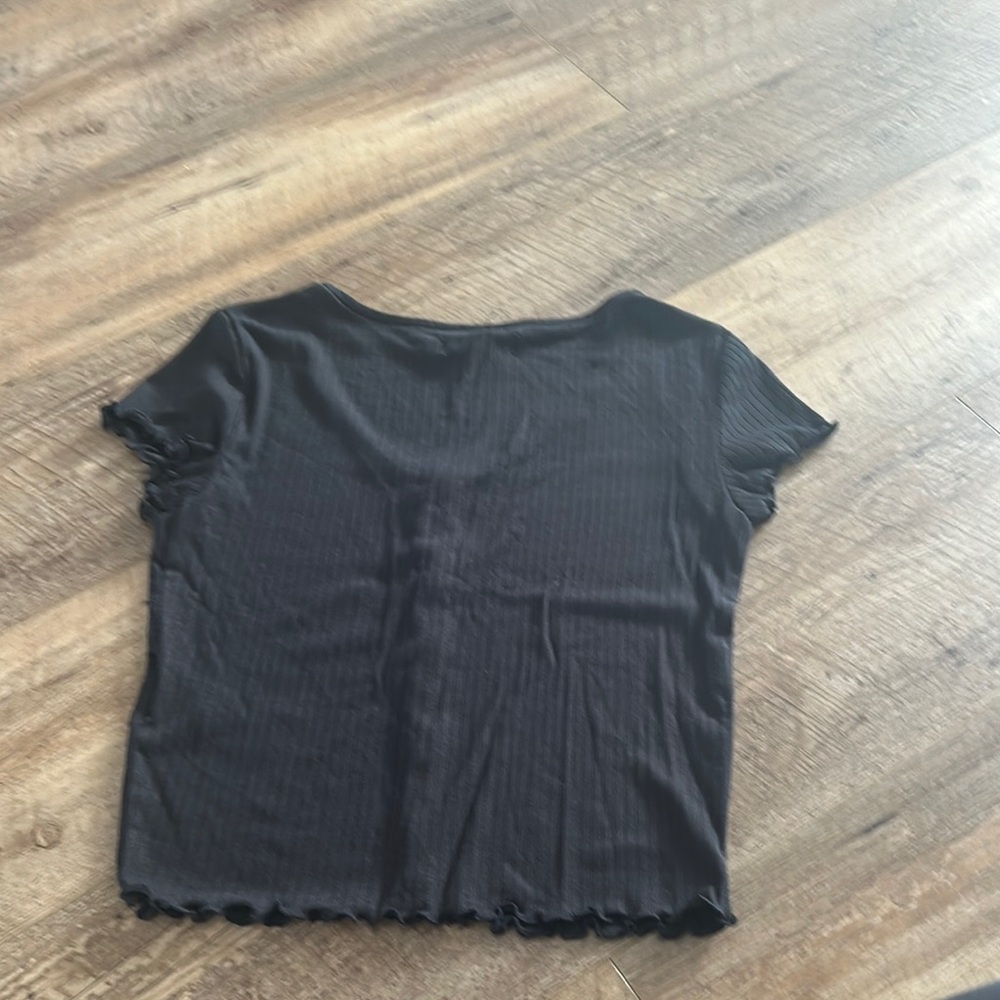 Black Ribbed Button-Up Top - Picture 2 of 2